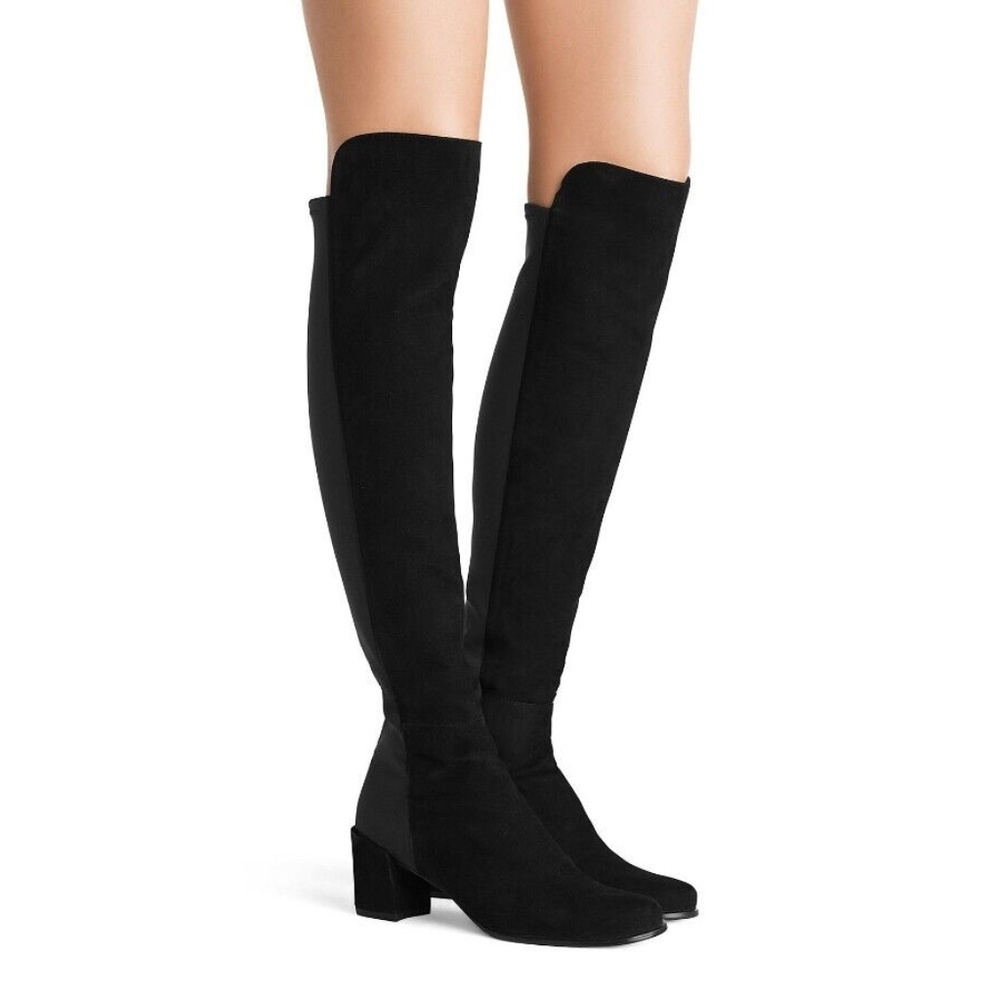Stuart Weitzman City Over the Knee Block Boot Black Suede